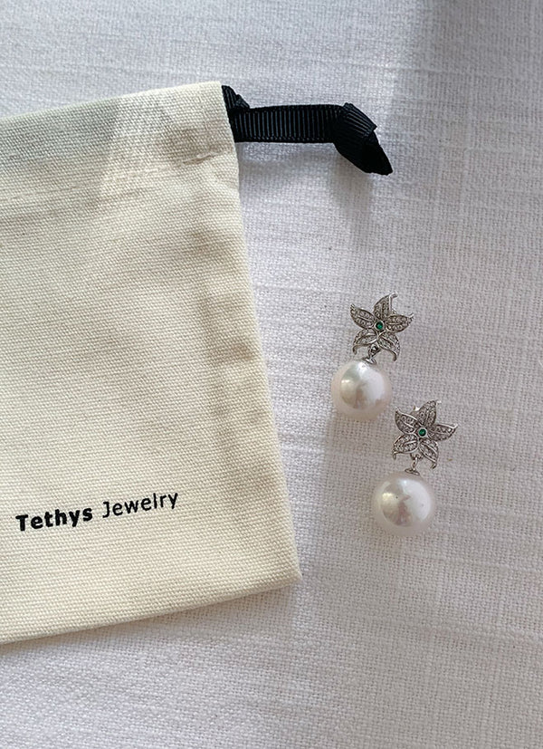 Sterling Silver Star Pearl Earrings